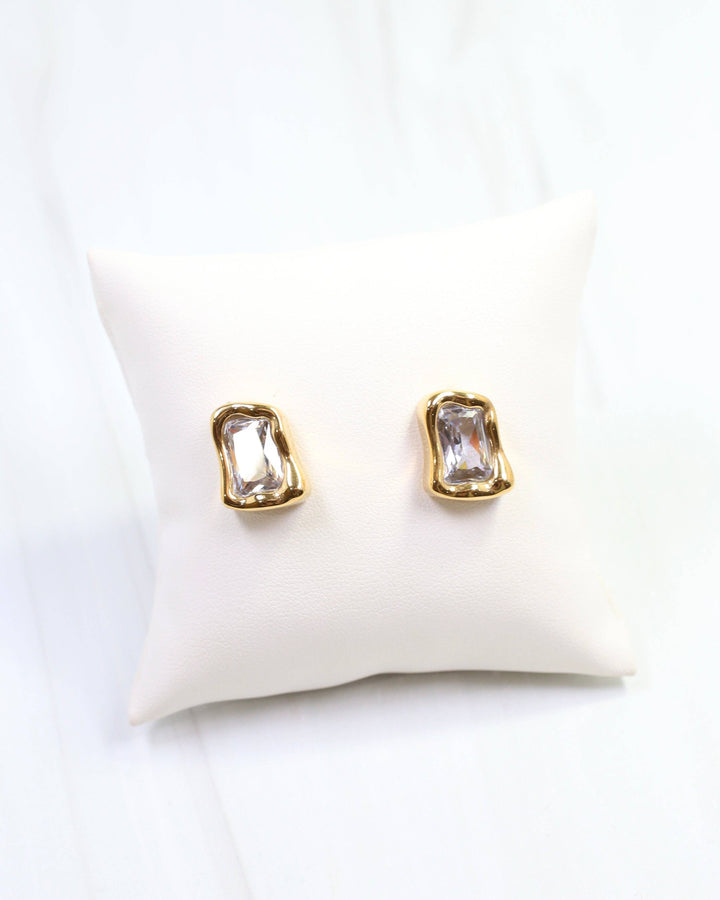Dana CZ Rectangular Stud Earring WP Gold