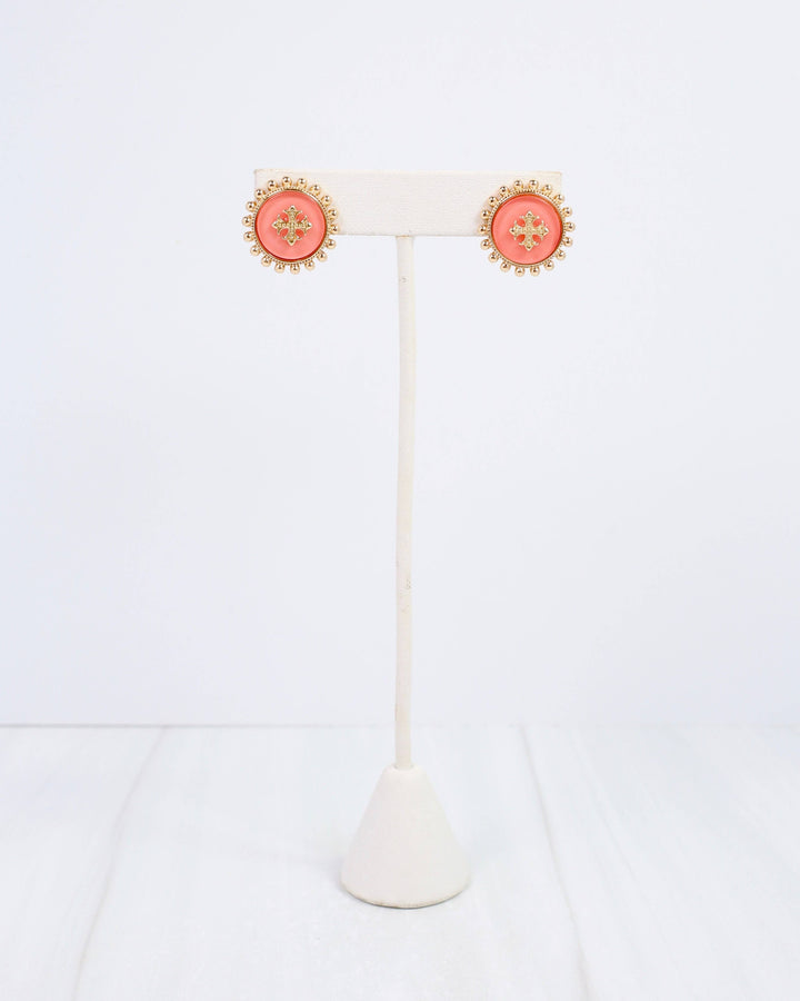 Kempsey Coin Stud Earring Coral