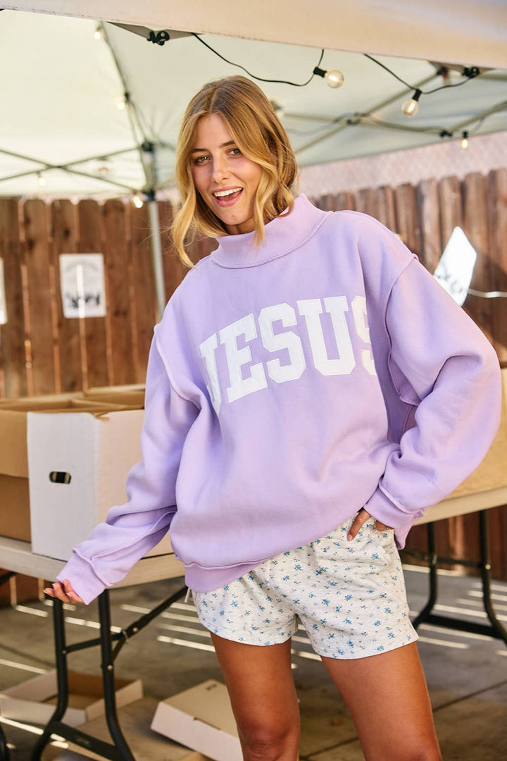 JESUS Embroidered Mock Neck Sweatshirt