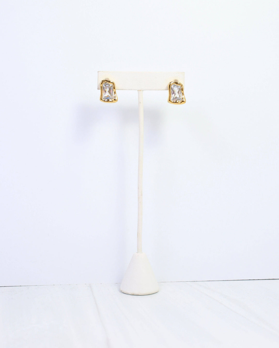 Dana CZ Rectangular Stud Earring WP Gold