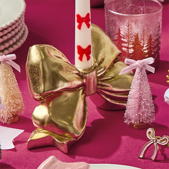 Large Gold Bow Taper Candleholder
