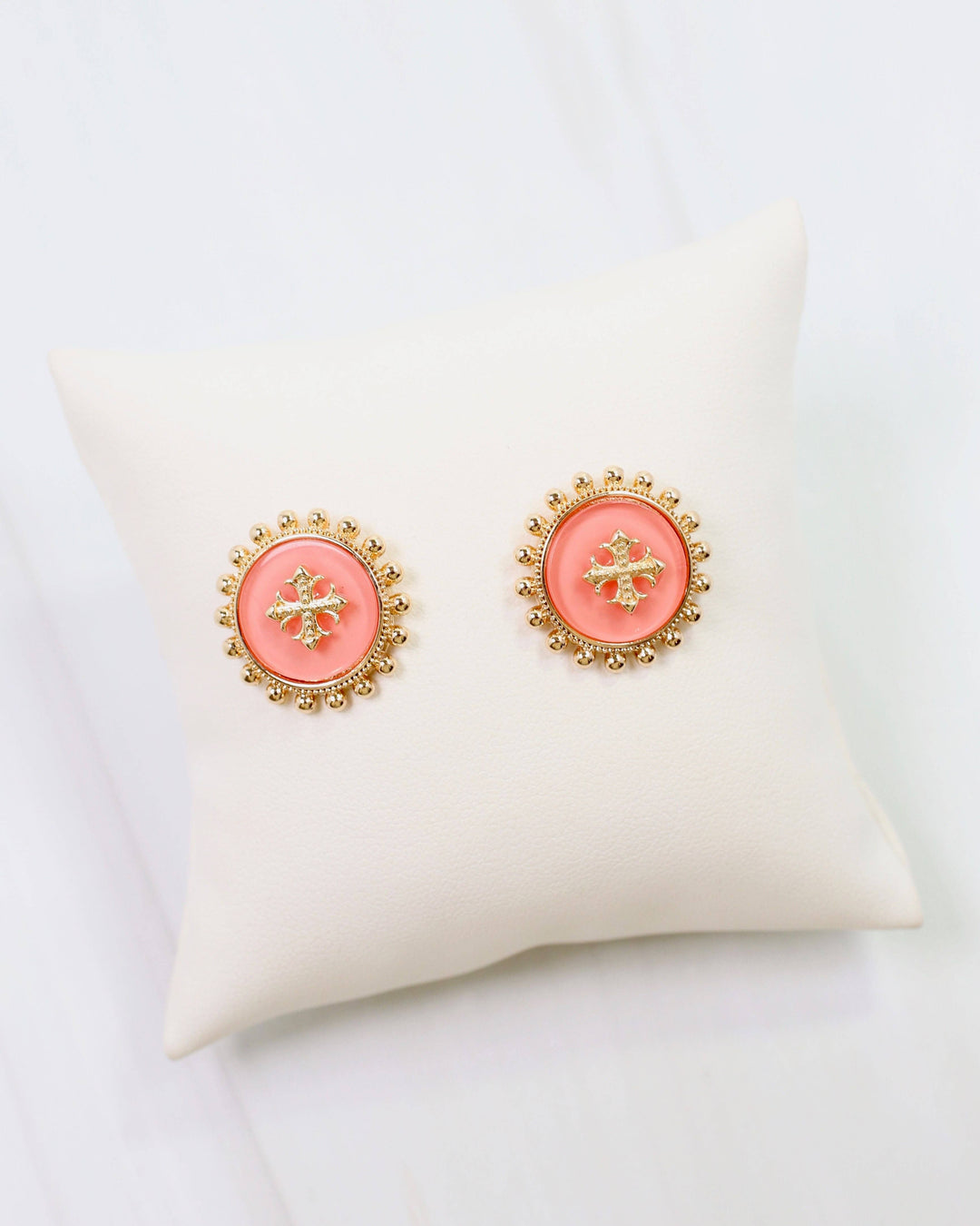 Kempsey Coin Stud Earring Coral