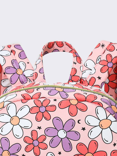 Flower Printed Girls Ruffle Backpack