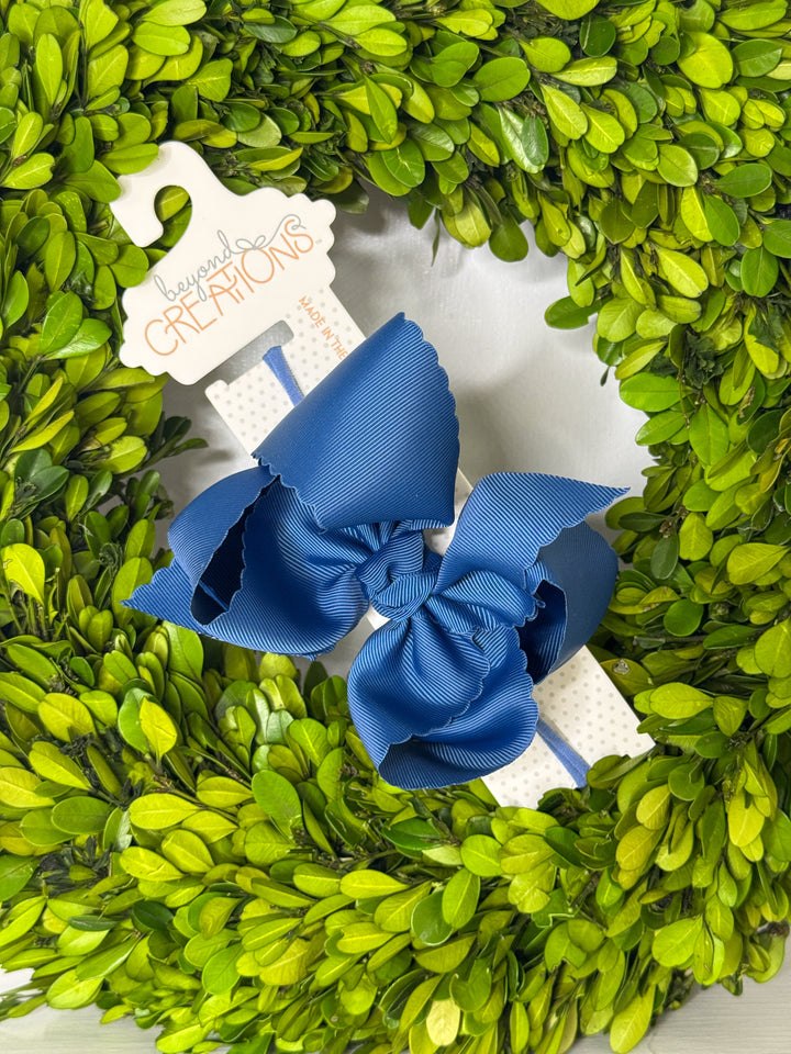 1/4" Nylon Headband W/Scalloped Bow 5.5"