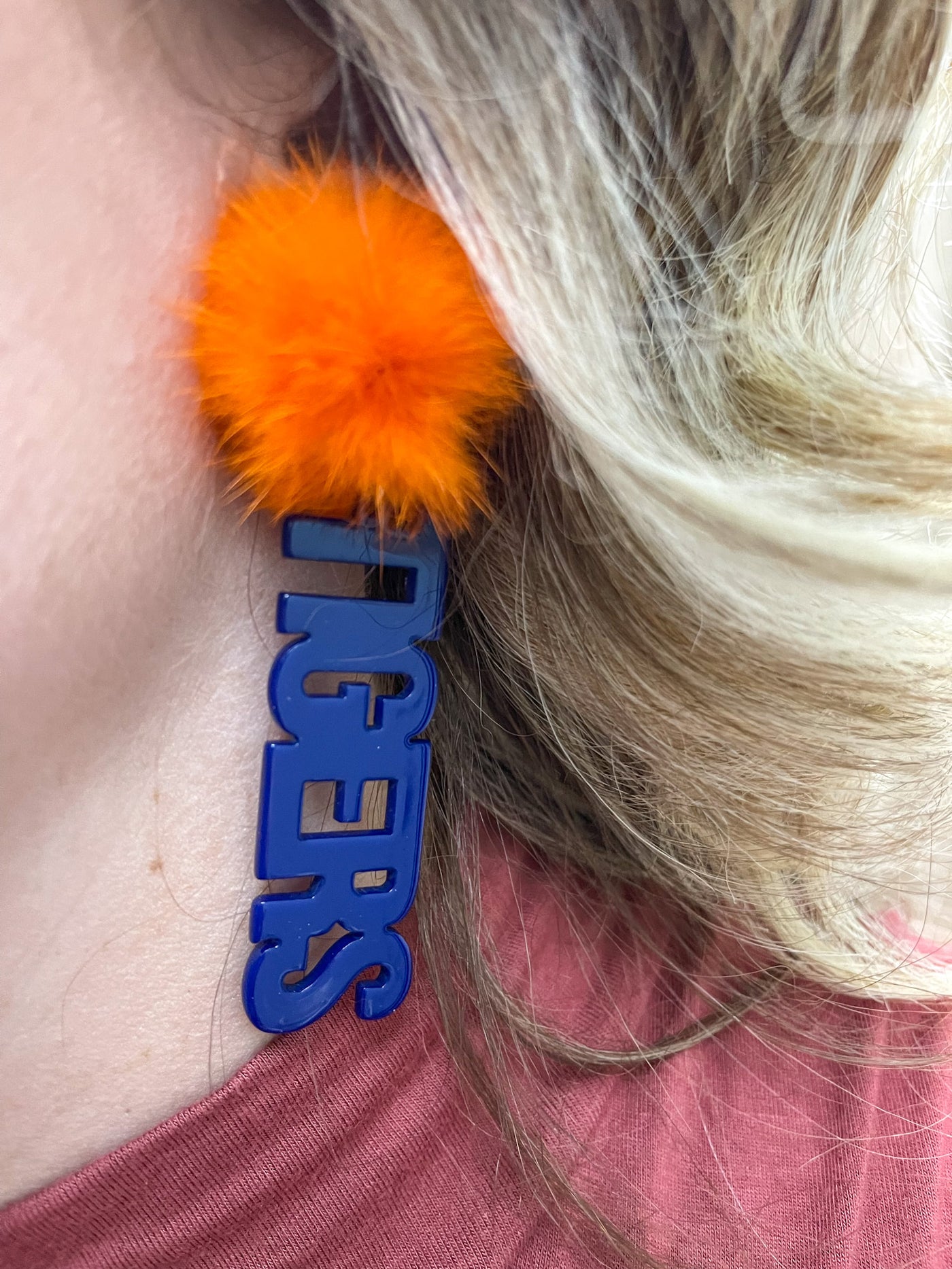 Tigers Pom Pom Earrings - Orange and Blue