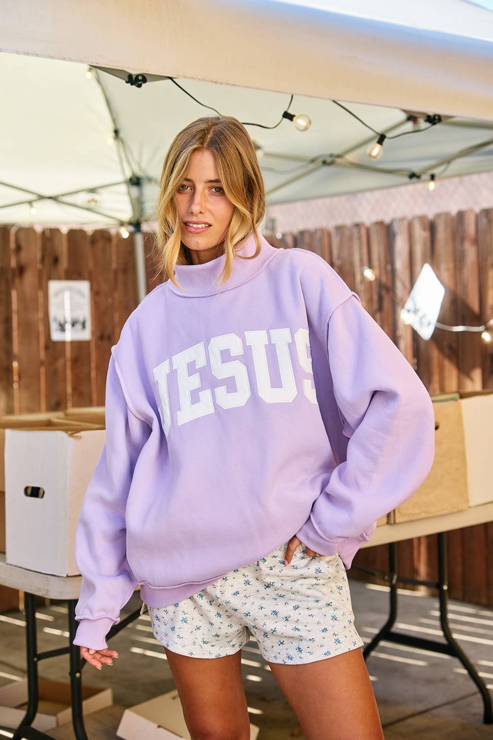 JESUS Embroidered Mock Neck Sweatshirt