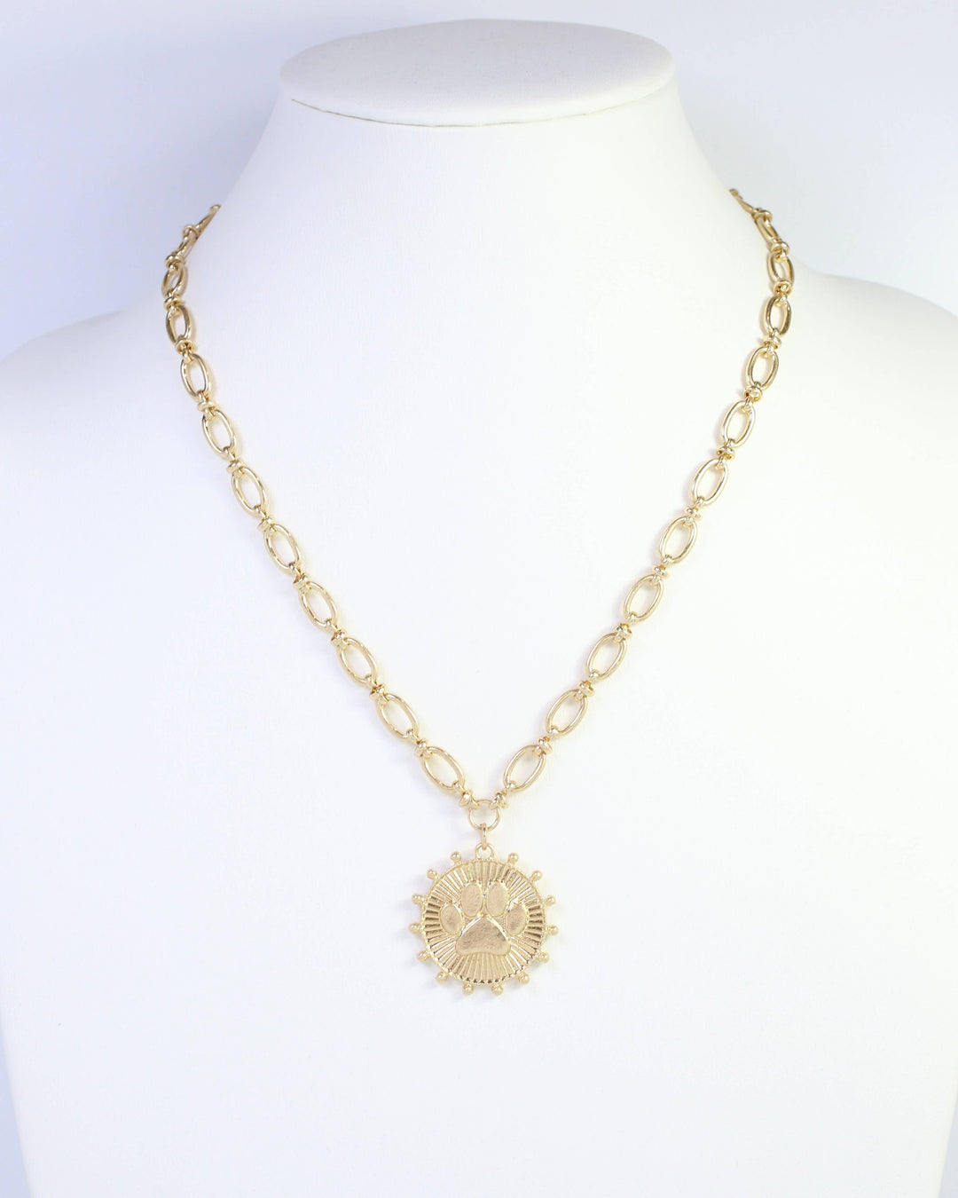 Carmen Coin Necklace Paw Print Worn Gold