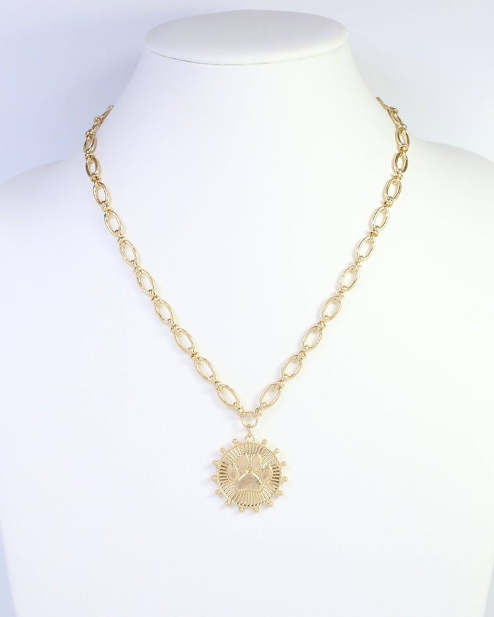 Carmen Coin Necklace Paw Print Worn Gold