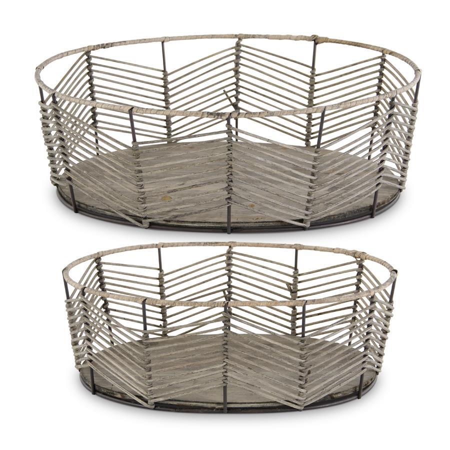 Oval Chevron Pattern Bamboo & Metal Baskets