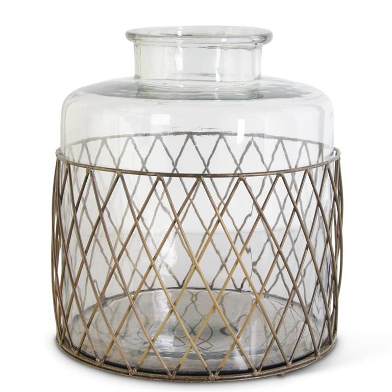 Glass Container in Gold Wire Basket