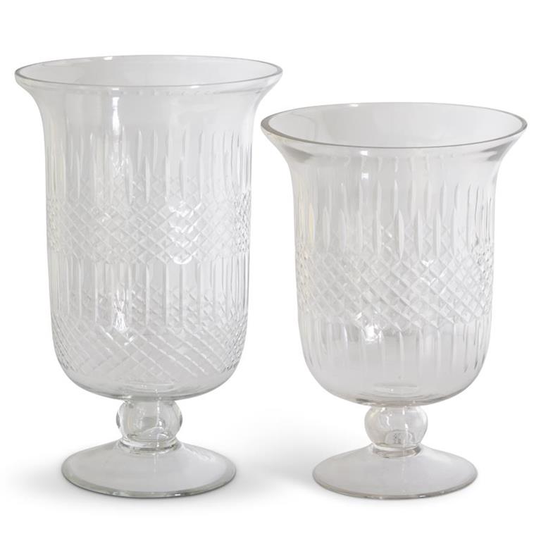 Clear Etched Glass Fluted Vases