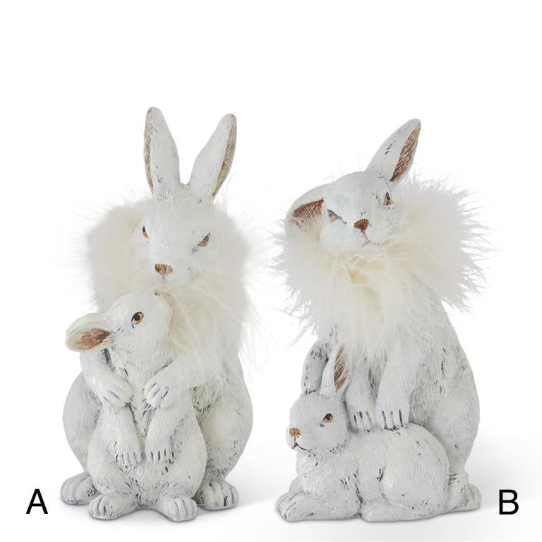 White Bunnies with Feather Collar